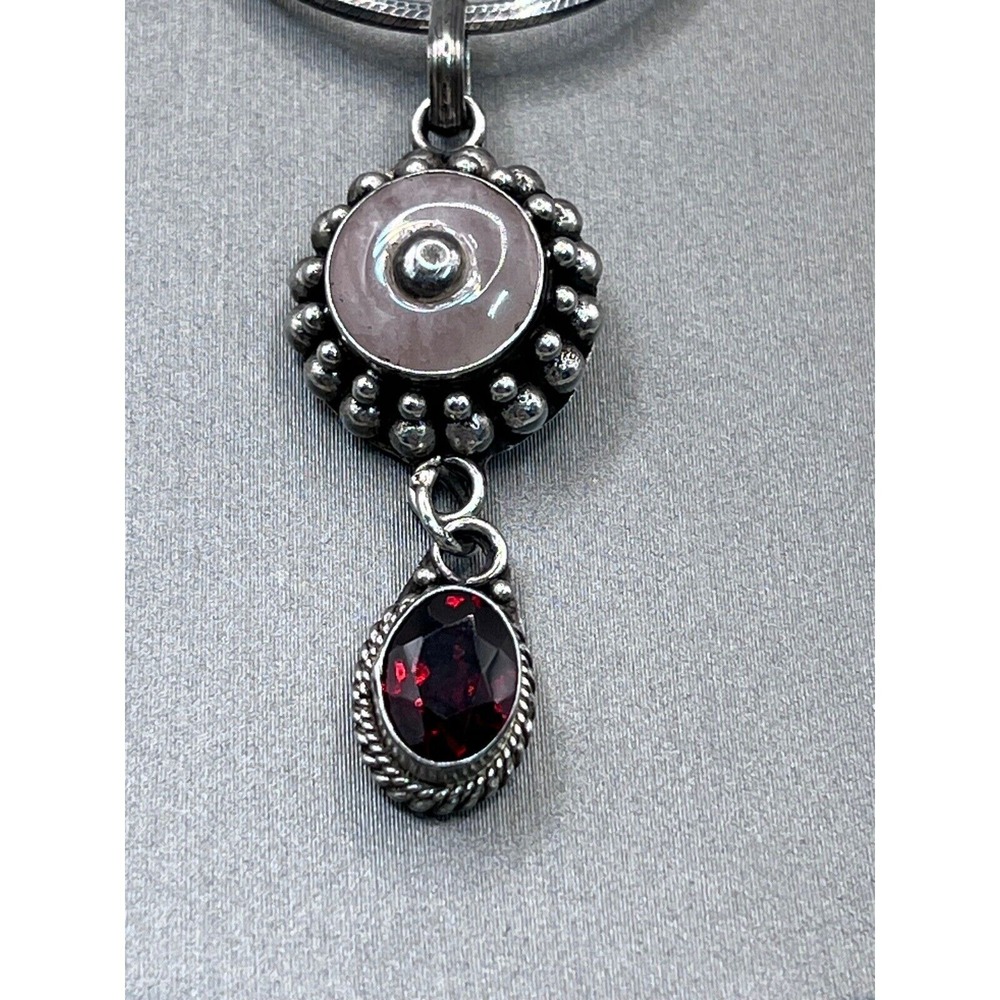 925 Italy Garnet Morganite Sterling Silver Pendant Necklace Gemstone - Picture 2 of 8